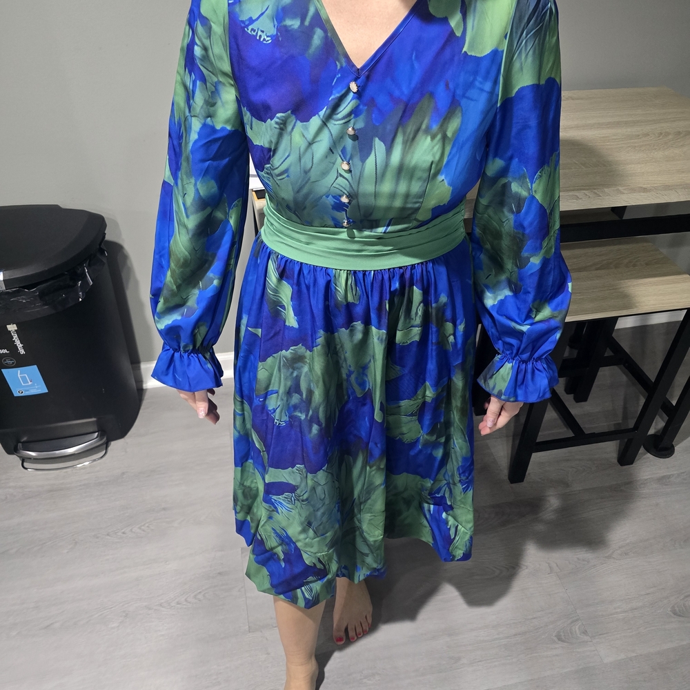 SHEIN Vibrant Blue and Green Long Sleeve Dress